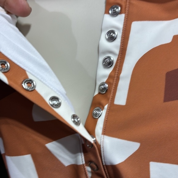 Upwest High Cut,Henley snap front,padded geometric pattern one piece swim,summer - Picture 7 of 10